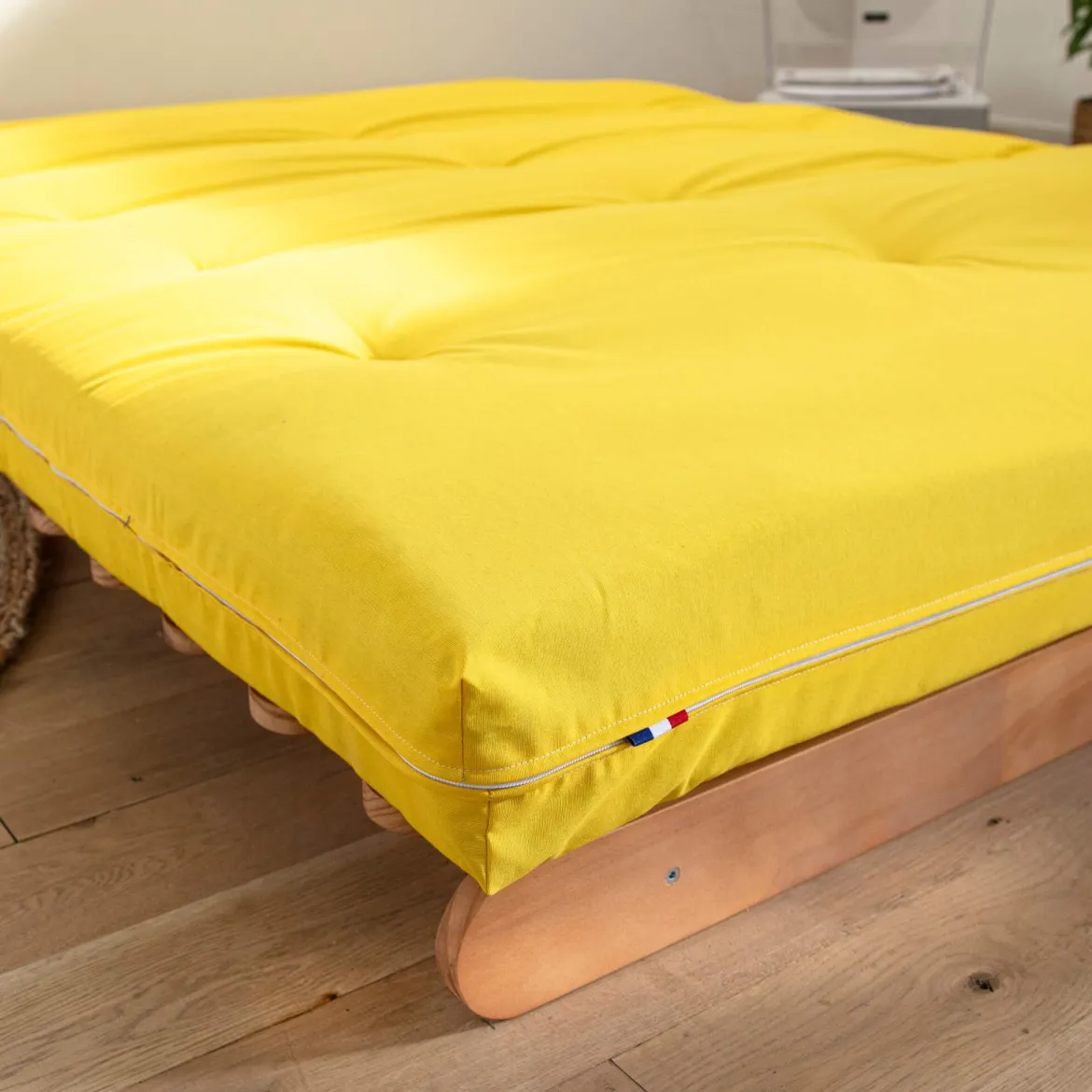 Ensemble matelas futon en coton et structure en bois massif naturel
