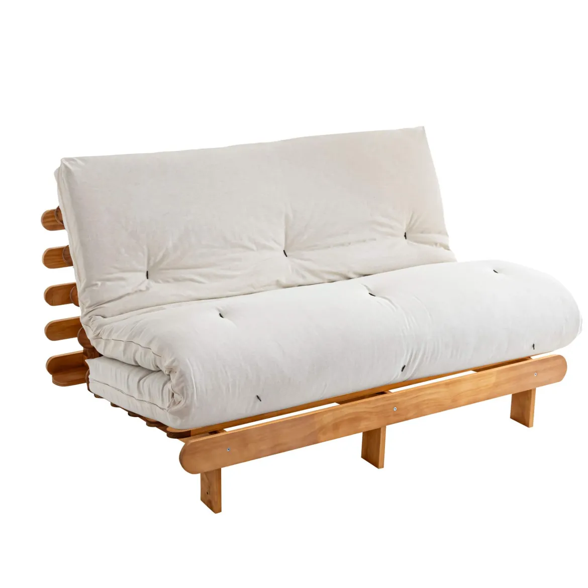 Ensemble matelas futon en coton et structure en bois massif naturel