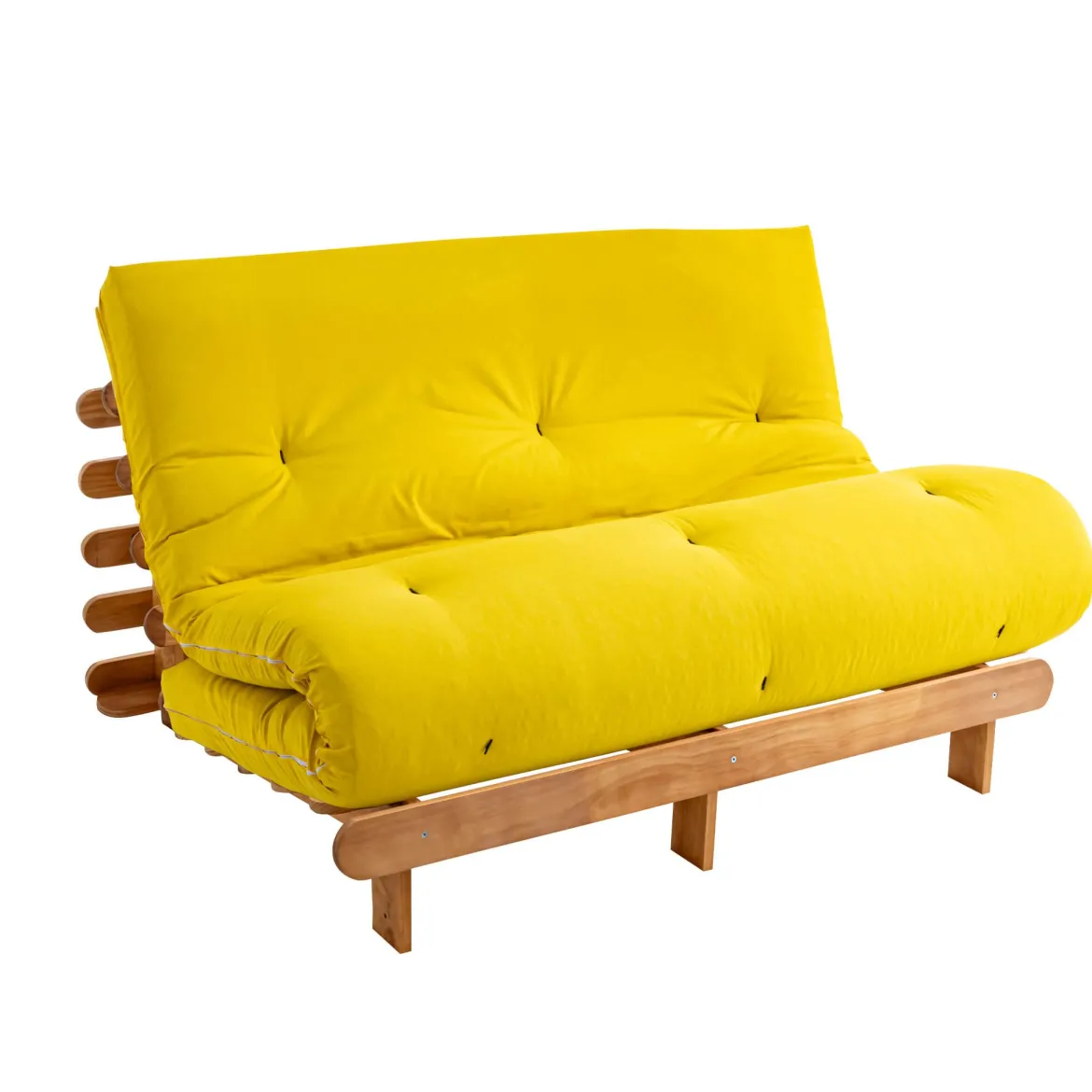 Ensemble matelas futon en coton et structure en bois massif naturel