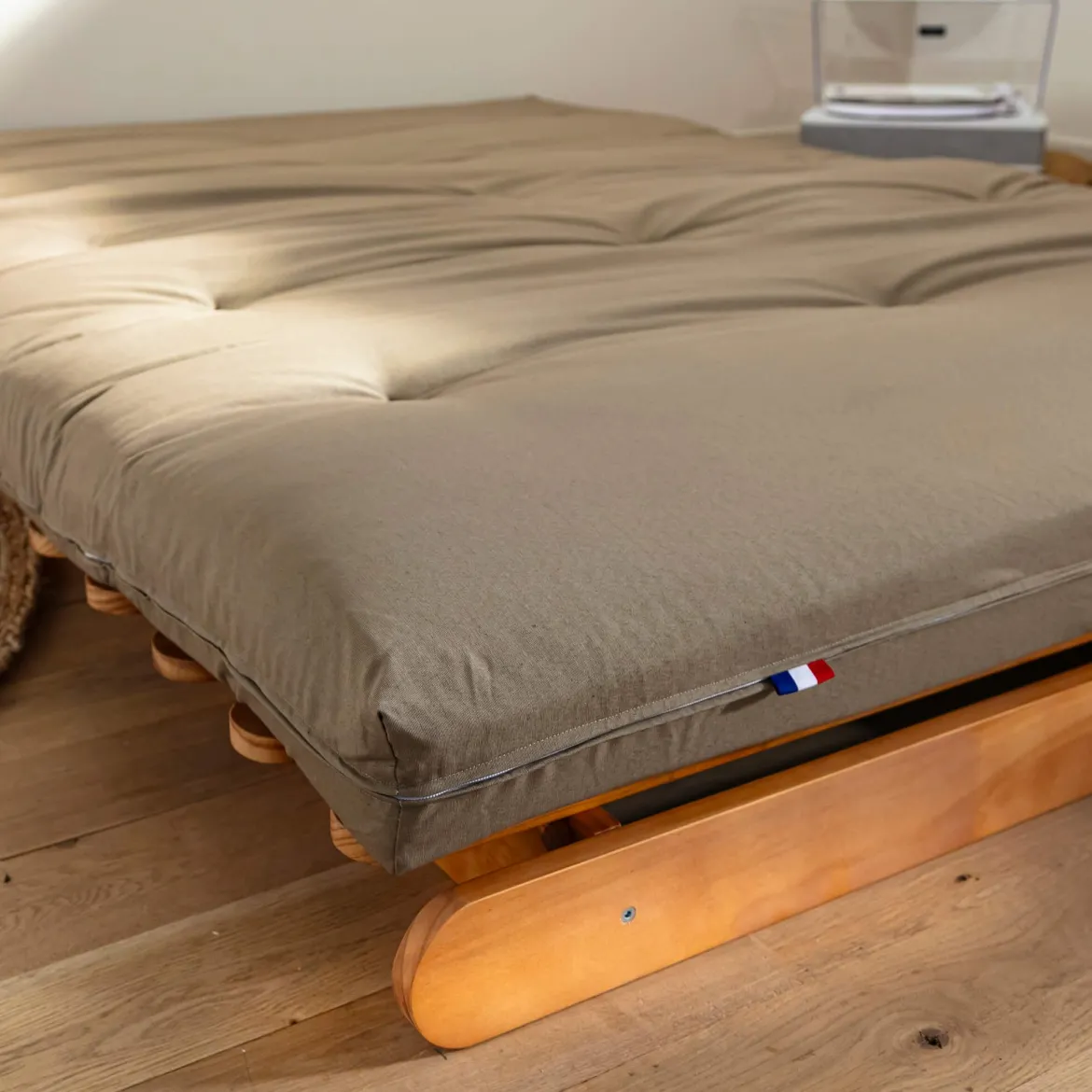 Ensemble matelas futon en coton et structure en bois massif naturel