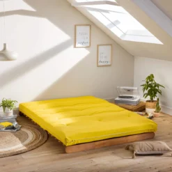Ensemble matelas futon en coton et structure en bois massif naturel