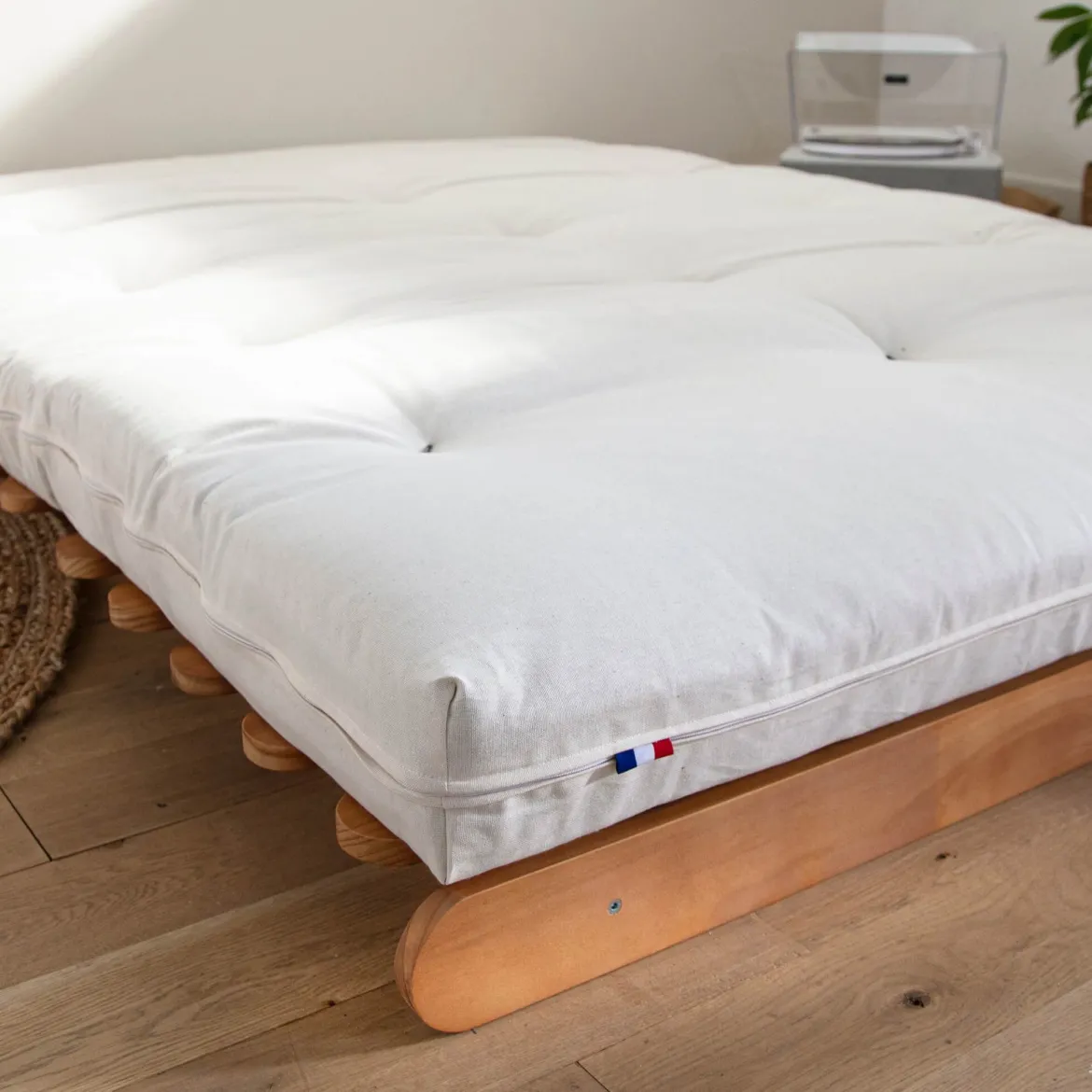 Ensemble matelas futon en coton et structure en bois massif naturel