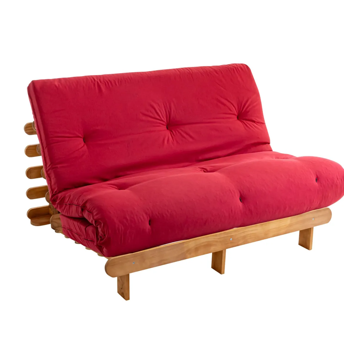 Ensemble matelas futon en coton et structure en bois massif naturel