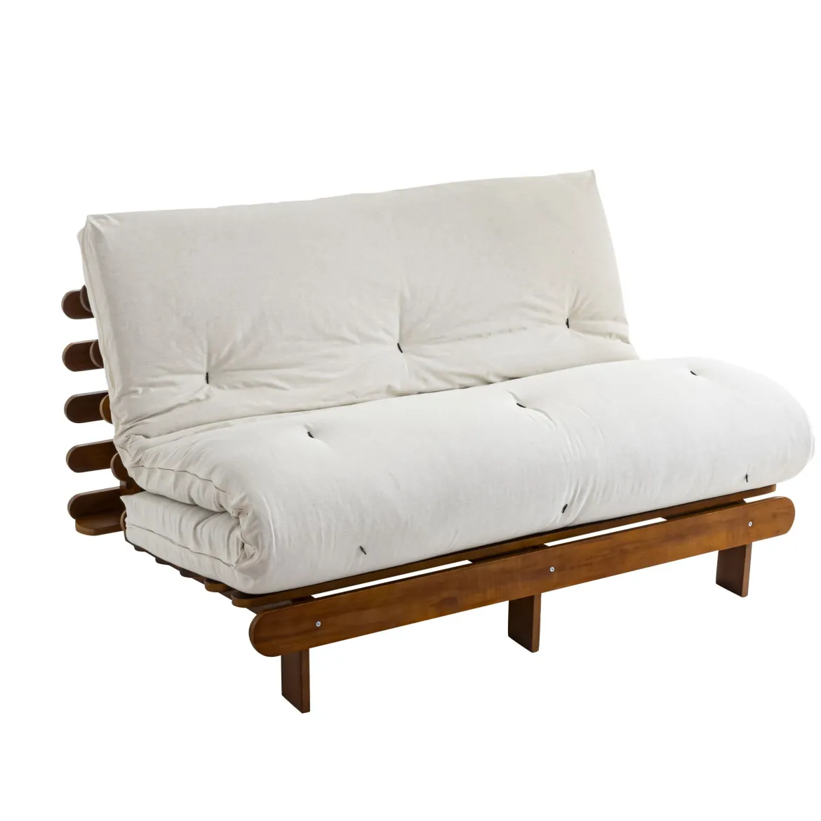 Ensemble matelas futon en coton et structure en bois massif noisette