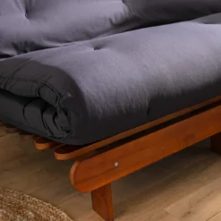 Ensemble matelas futon en coton et structure en bois massif noisette