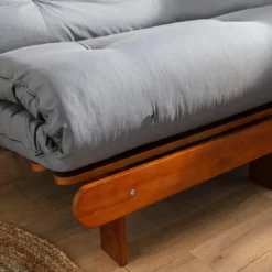 Ensemble matelas futon en coton et structure en bois massif noisette