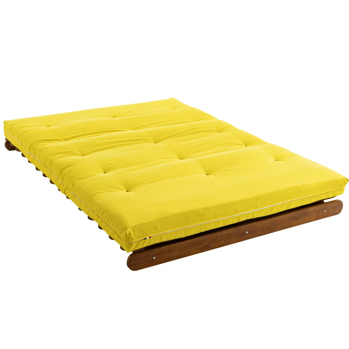 Ensemble matelas futon en coton et structure en bois massif noisette
