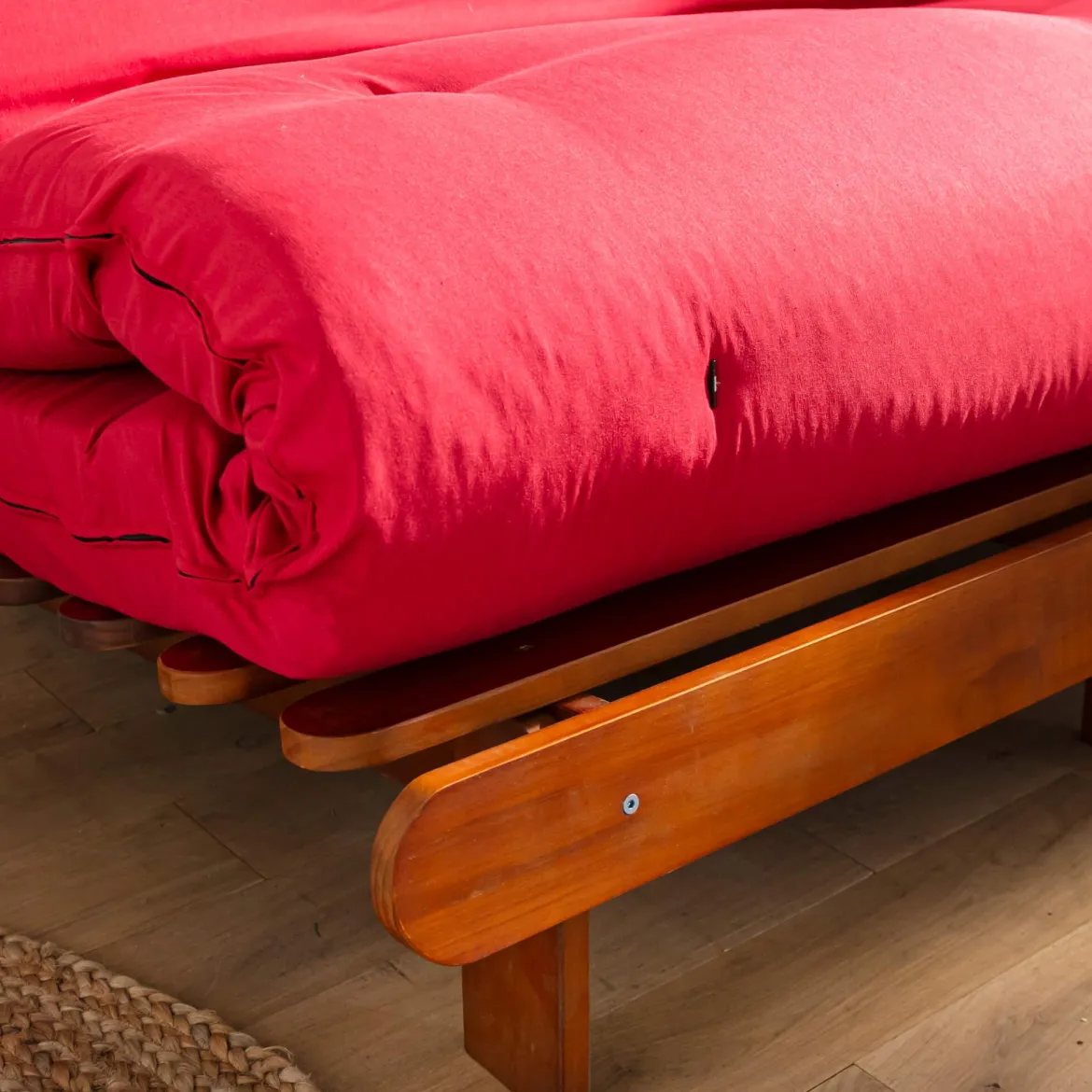 Ensemble matelas futon en coton et structure en bois massif noisette