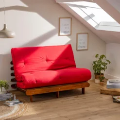 Ensemble matelas futon en coton et structure en bois massif noisette