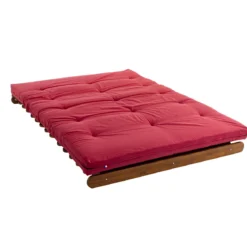 Ensemble matelas futon en coton et structure en bois massif noisette