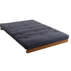 Ensemble matelas futon en coton et structure en bois massif noisette