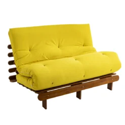 Ensemble matelas futon en coton et structure en bois massif noisette