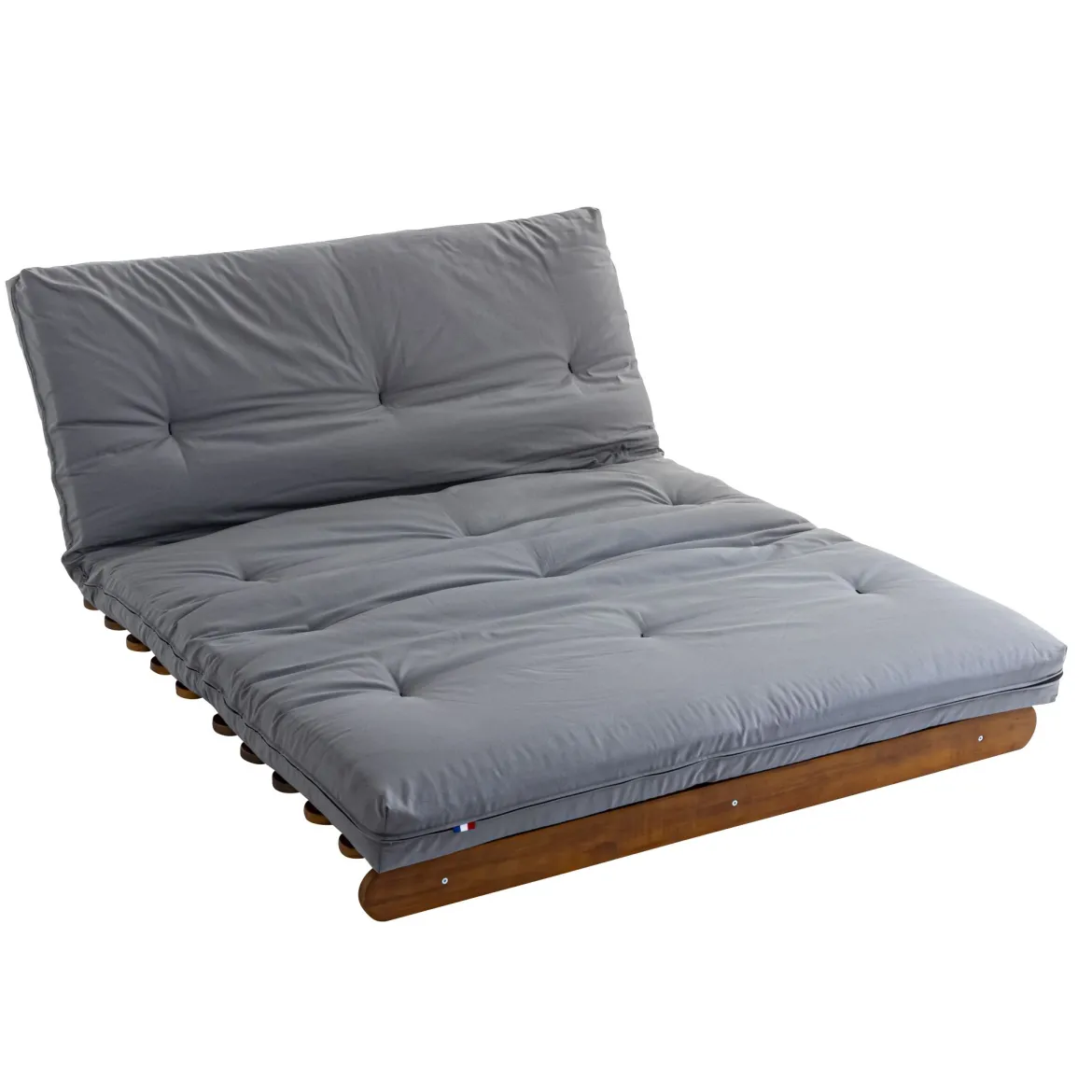 Ensemble matelas futon en coton et structure en bois massif noisette