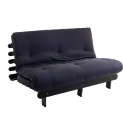 Ensemble matelas futon en coton et structure en bois massif noir