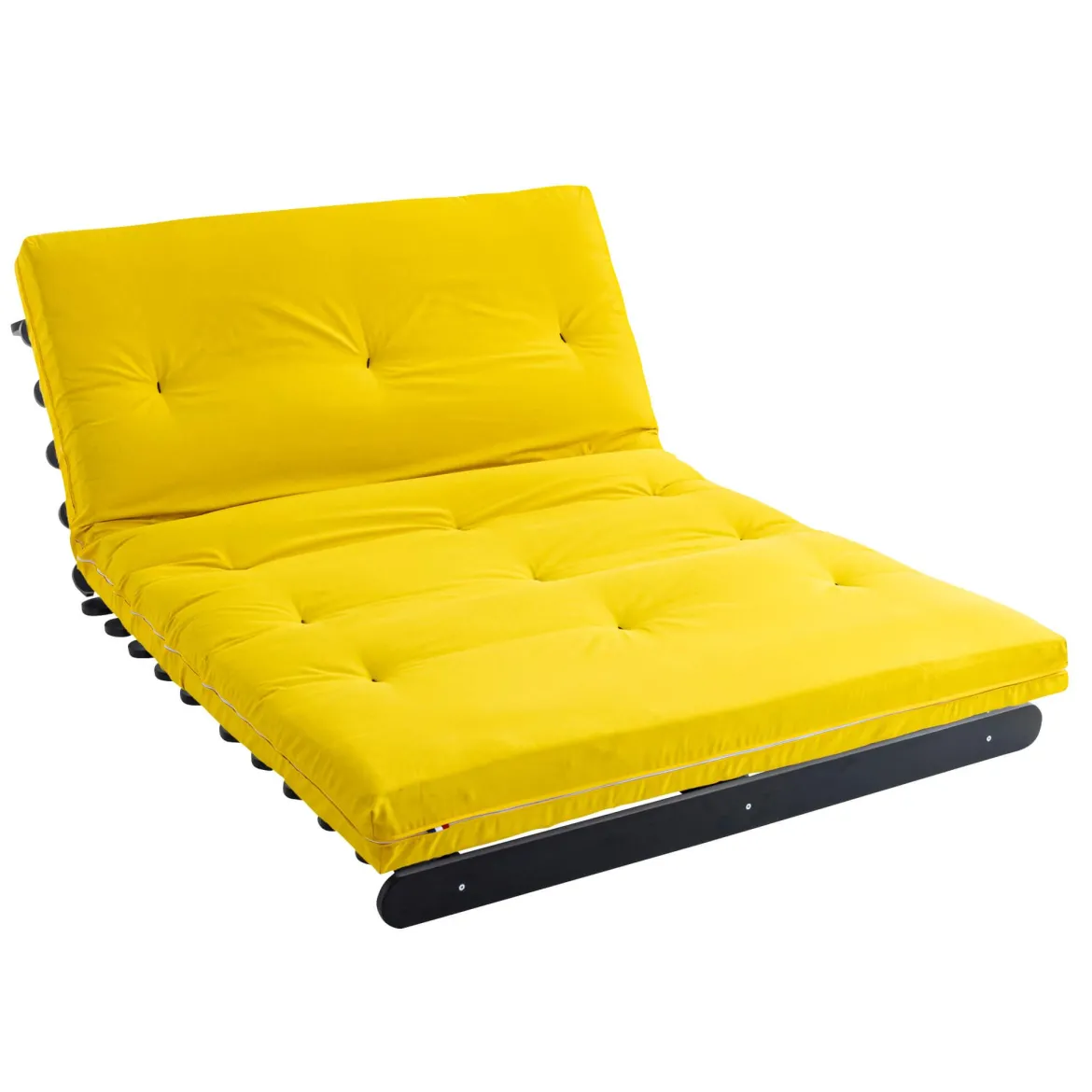 Ensemble matelas futon en coton et structure en bois massif noir