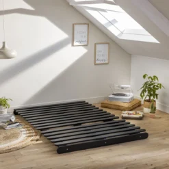 Ensemble matelas futon en coton et structure en bois massif noir