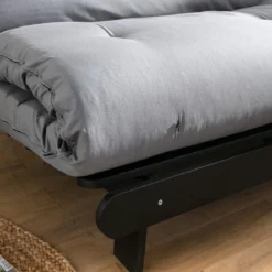 Ensemble matelas futon en coton et structure en bois massif noir