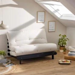 Ensemble matelas futon en coton et structure en bois massif noir