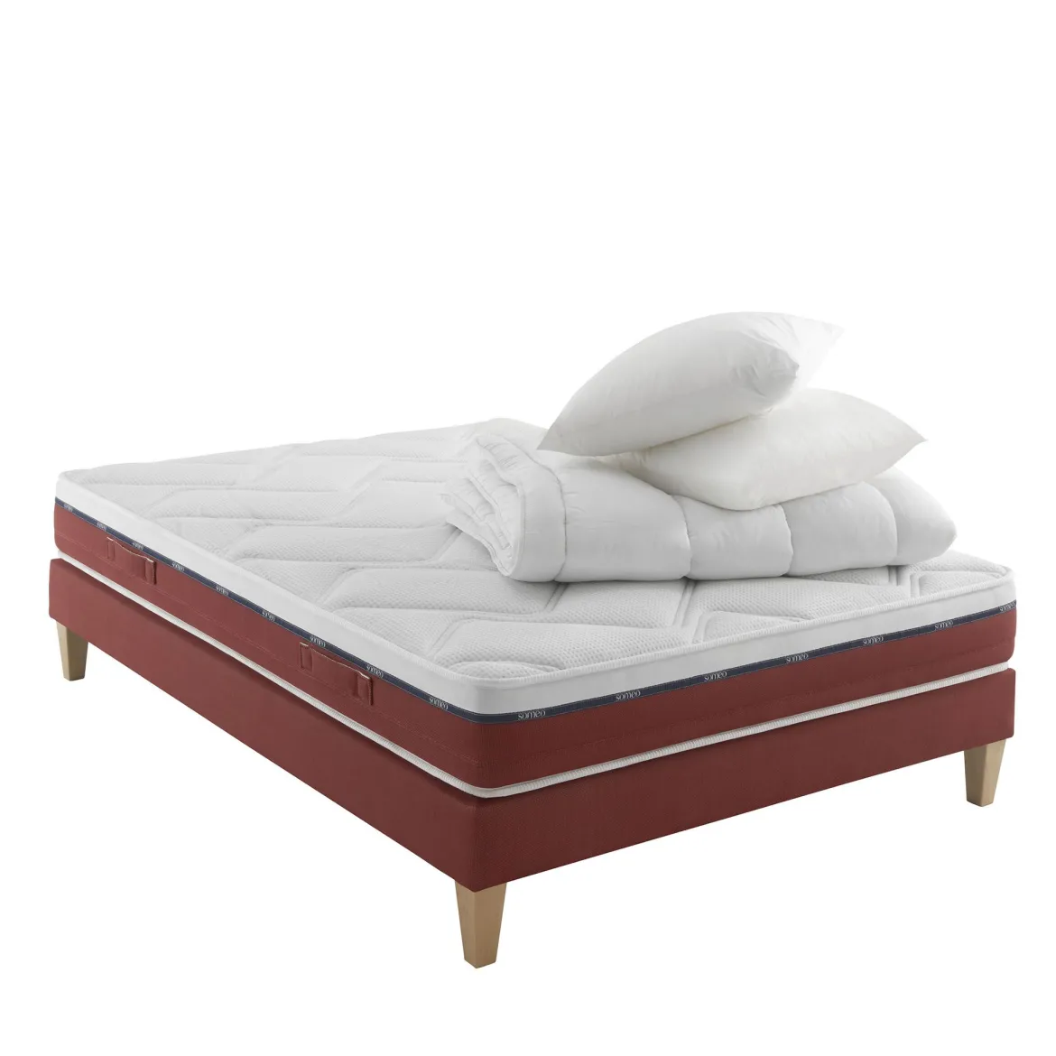 Ensemble matelas 100% latex, sommier, pieds, couette et oreiller Crépuscule 600 - SOMEO