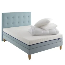 Ensemble matelas mémoire de forme, sommier, pieds, tête de lit, couette et oreiller Songe 600 - SOMEO