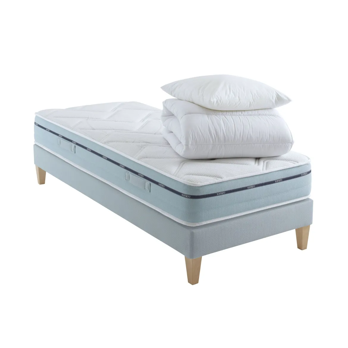Ensemble matelas mémoire de forme, sommier, pieds, couette et oreiller Songe 500 - SOMEO