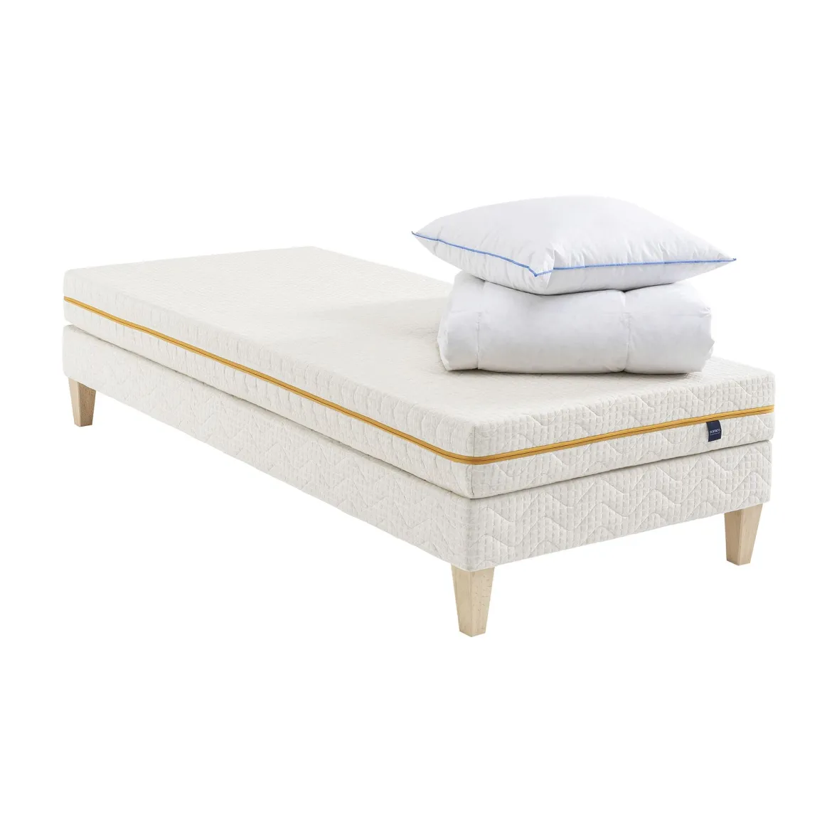 Ensemble matelas mousse recyclée, sommier, pieds, couette et oreiller Aube 400 - SOMEO