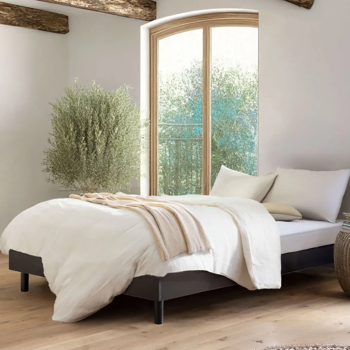 Ensemble matelas mousse + sommier bois massif