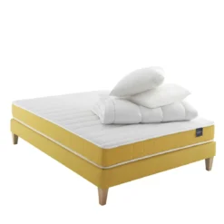 Ensemble matelas mousse, sommier, pieds, couette et oreiller Aurore 400 - SOMEO