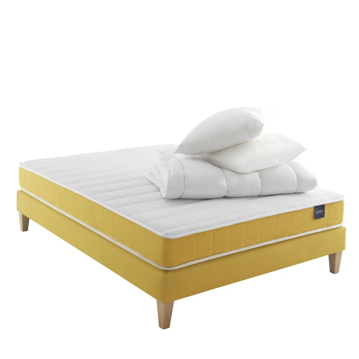 Ensemble matelas mousse, sommier, pieds, couette et oreiller Aurore 400 - SOMEO
