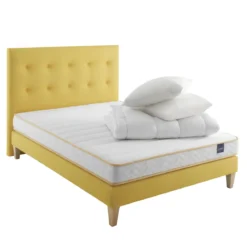 Ensemble matelas mousse, sommier, pieds, tête de lit, couette et oreiller Aurore 300 - SOMEO