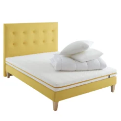 Ensemble matelas mousse, sommier, pieds, tête de lit, couette et oreiller Aurore 200 - SOMEO