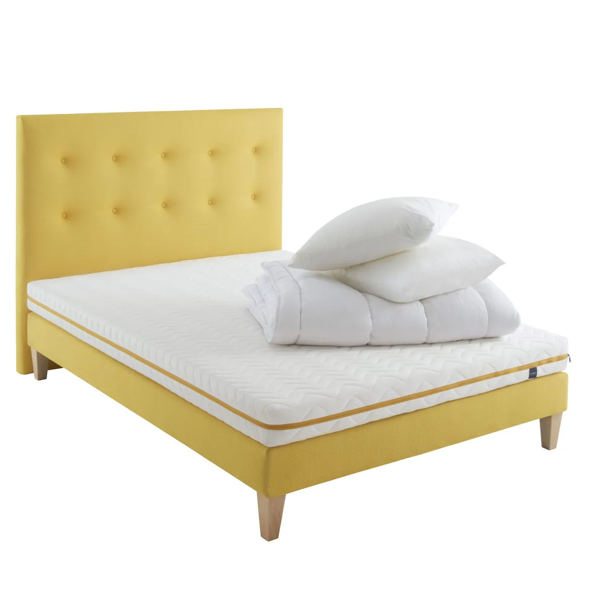 Ensemble matelas mousse, sommier, pieds, tête de lit, couette et oreiller Aurore 200 - SOMEO