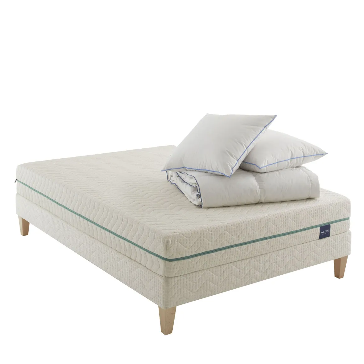 Ensemble matelas naturel latex naturel, sommier, pieds, couette et oreiller Aube 700 - SOMEO