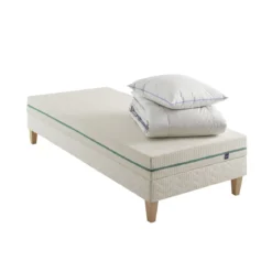 Ensemble matelas naturel latex naturel enfant, sommier, pieds, couette et oreiller Aube 200 - SOMEO