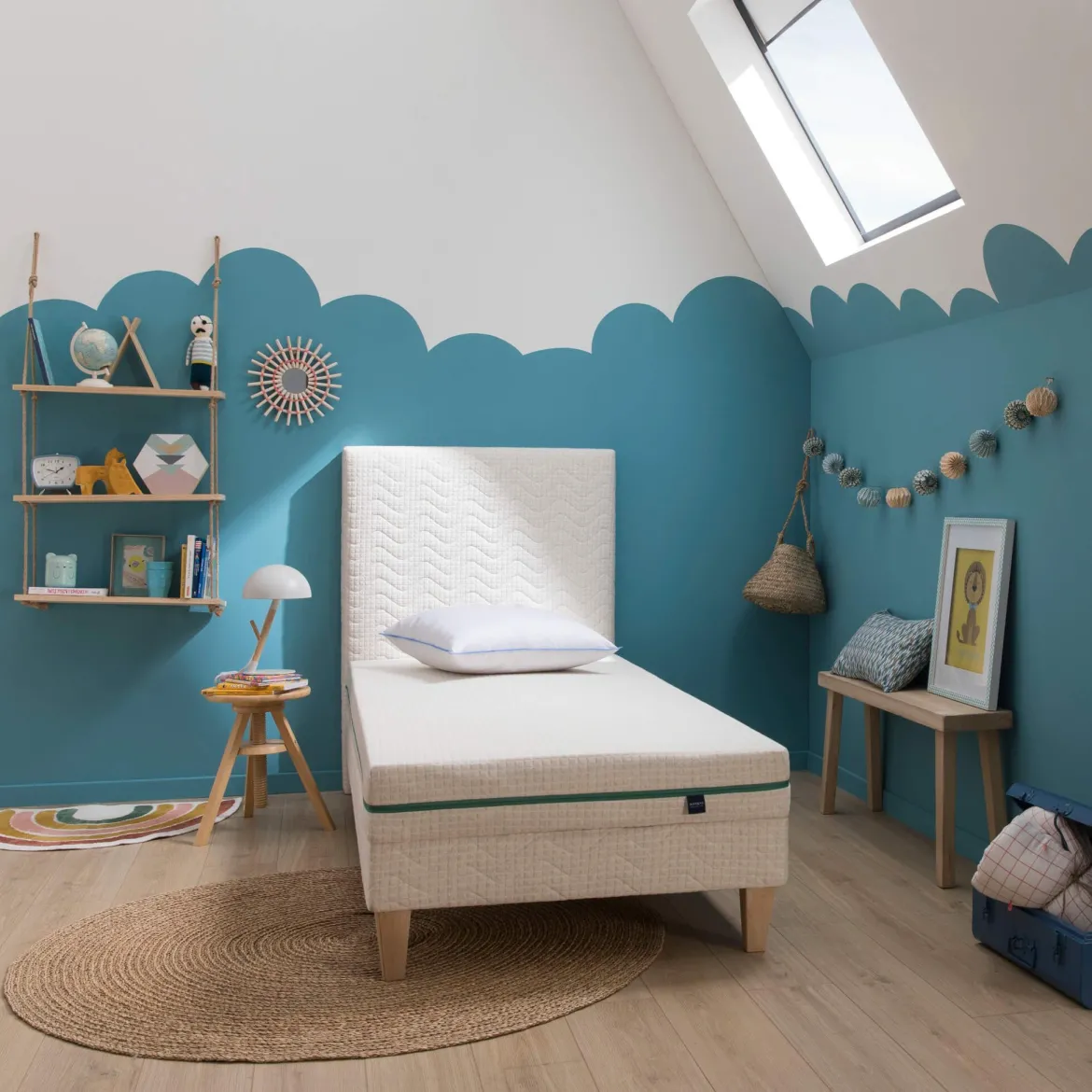 Ensemble matelas naturel latex naturel enfant, sommier et pieds Aube 200 - SOMEO