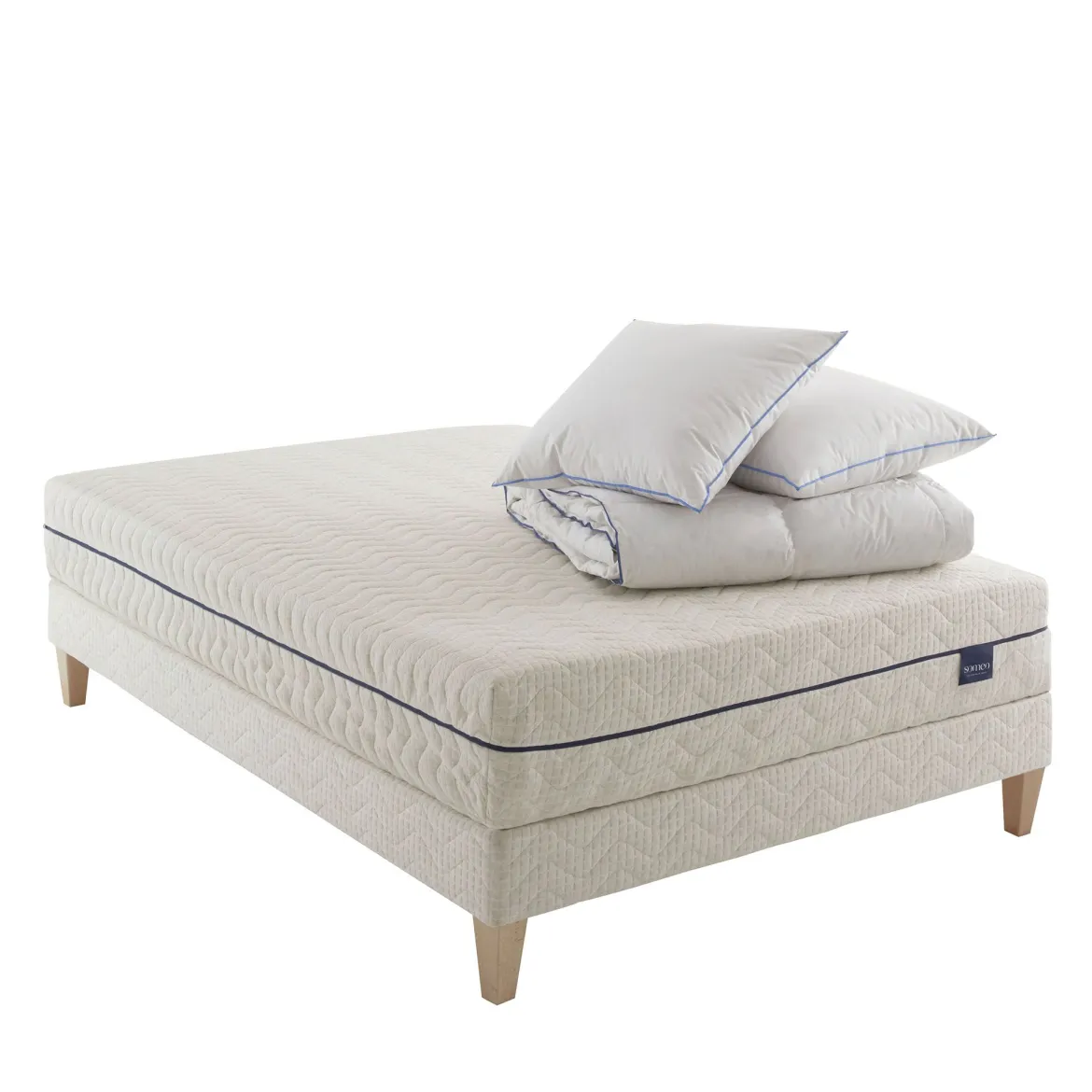 Ensemble matelas naturel ressorts et latex naturel, sommier, pieds, couette et oreiller Aube 600 - SOMEO