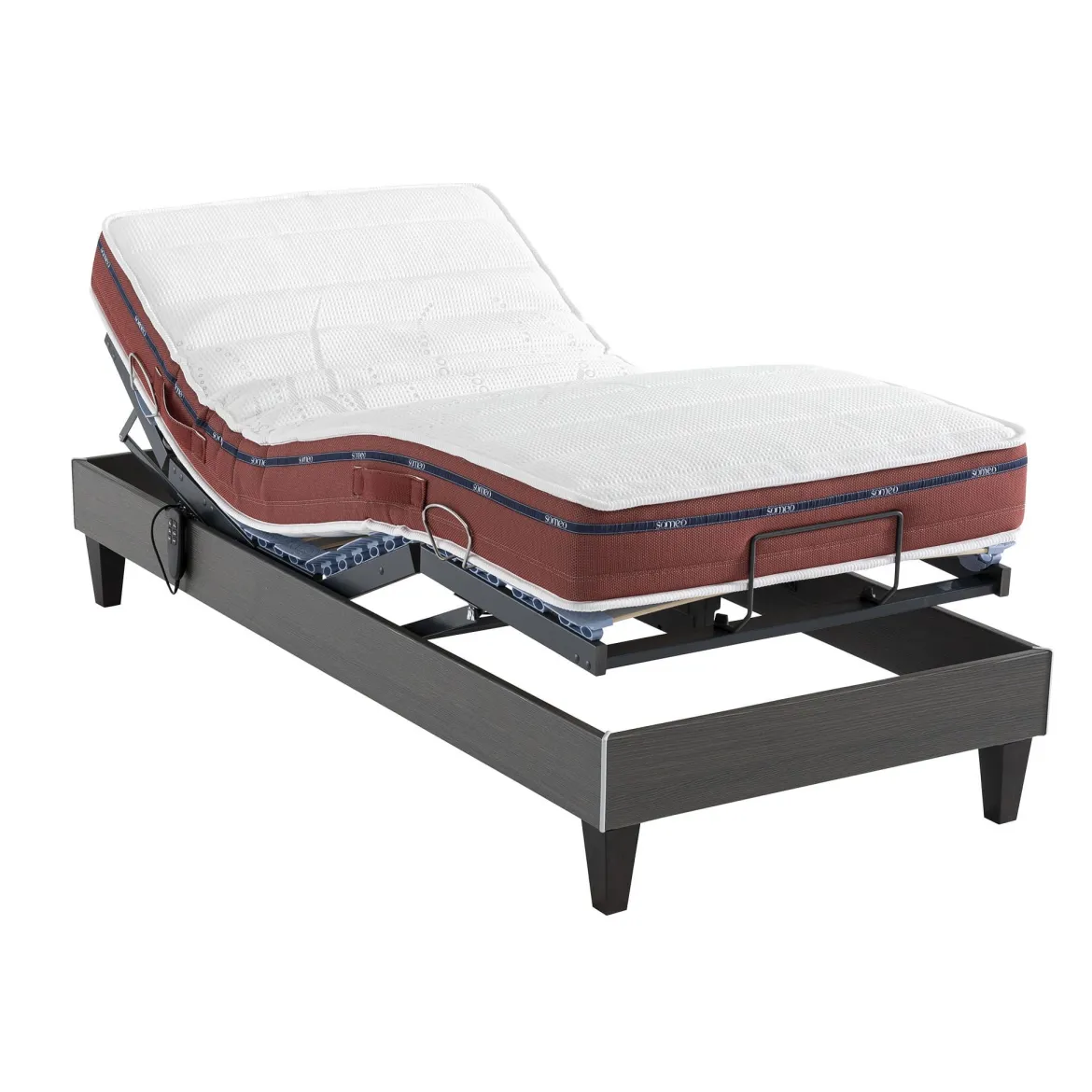 Ensemble matelas relaxation 100% latex, sommier TPR, pieds Crépuscule 500 - SOMEO