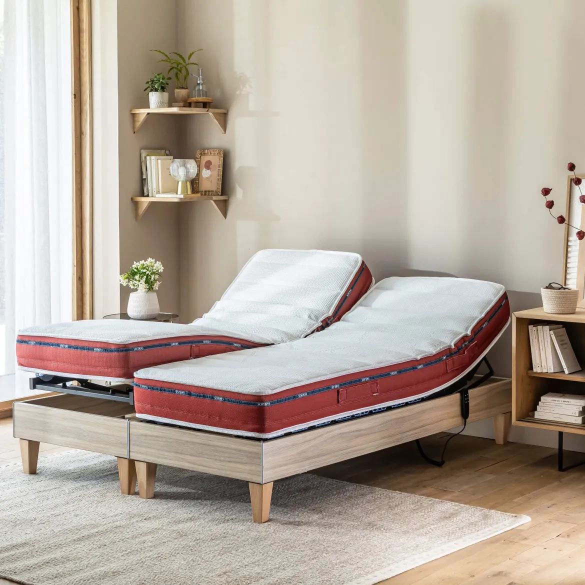 Ensemble matelas relaxation 100% latex, sommier TPR, pieds Crépuscule 500 - SOMEO
