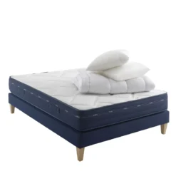 Ensemble matelas ressorts et mémoire de forme, sommier, pieds, couette et oreiller Rêve 500 - SOMEO