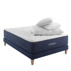 Ensemble matelas ressorts, latex et mémoire de forme, sommier, pieds, couette et oreiller Rêve 700 - SOMEO