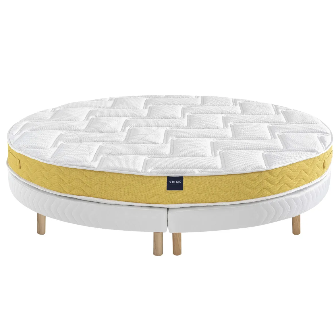 Ensemble matelas rond mousse, sommier et pieds Aurore 400 - SOMEO diamètre 215