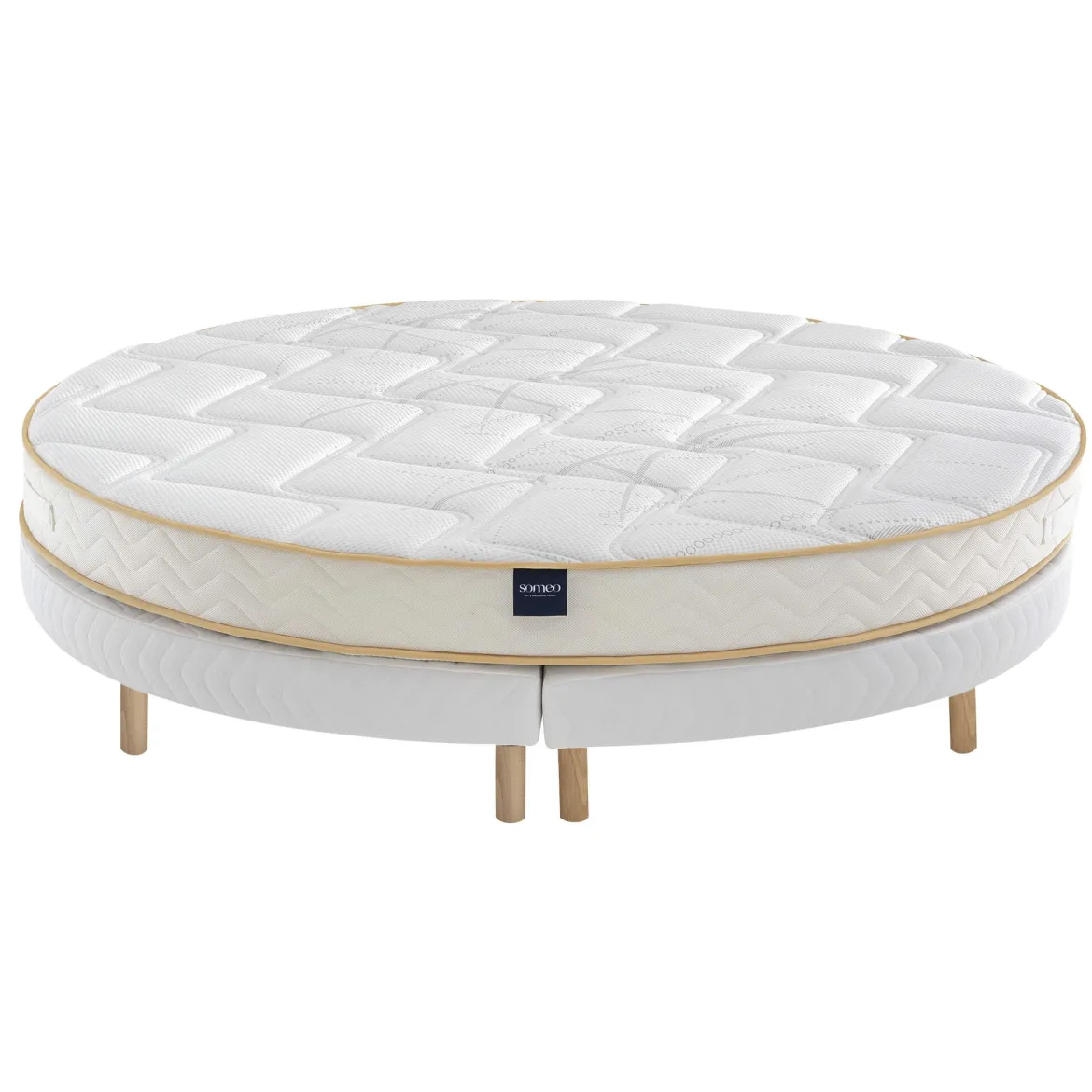Ensemble matelas rond mousse, sommier et pieds Aurore 300 - SOMEO diamètre 215