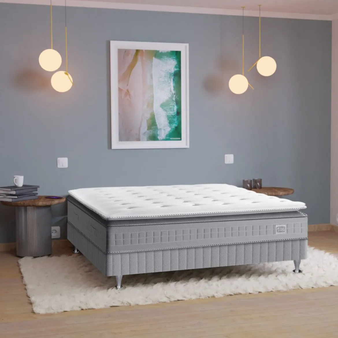 Ensemble matelas sommier pieds Simmons 651 ressorts ensachés + surmatelas intégré SW5