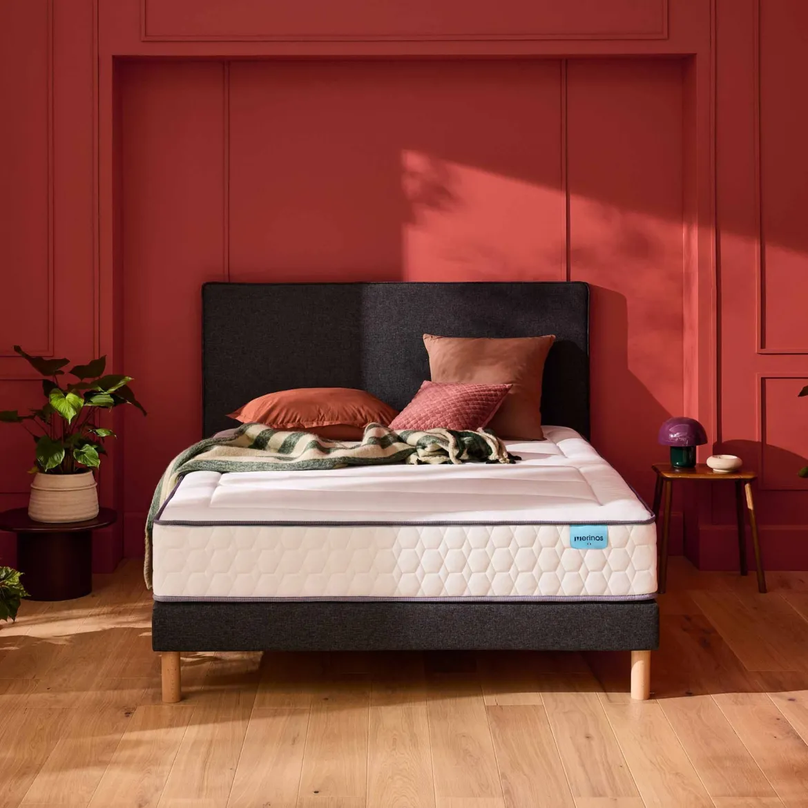 Ensemble sommier et matelas ressorts et mémoire de forme ferme Merinos Beauty Bed