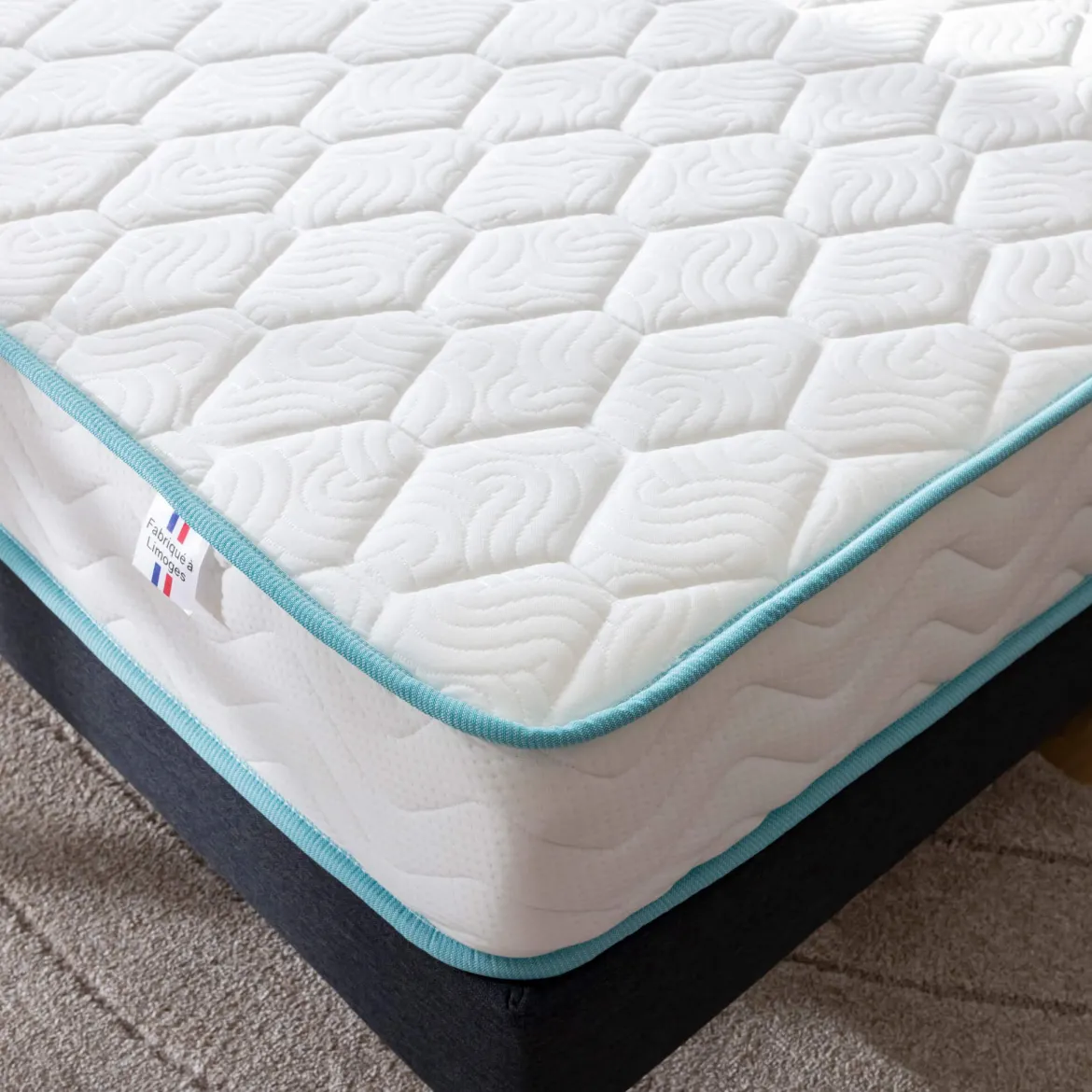 Ensemble sommier et matelas ressorts ensachés ferme Merinos Enjoy Bleu