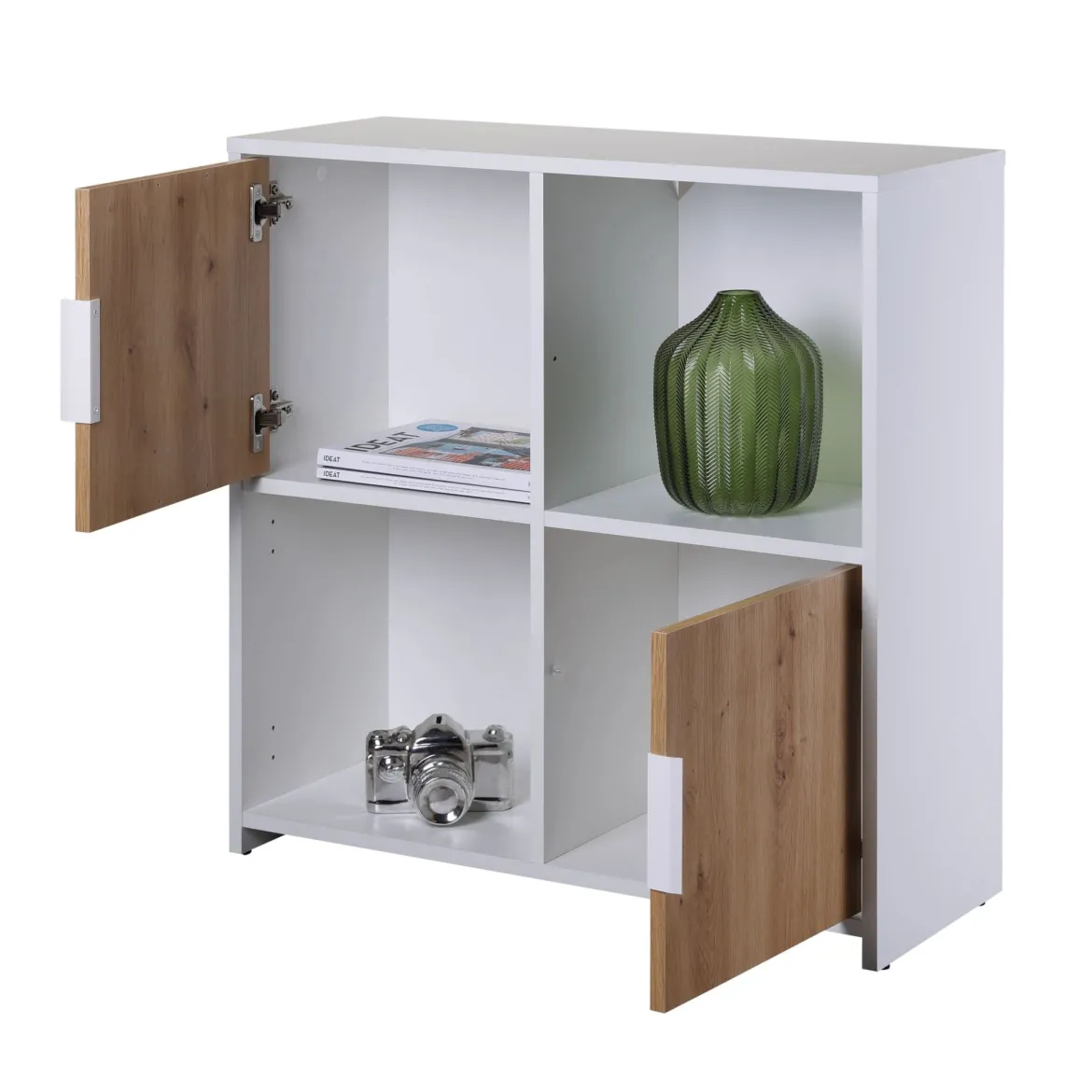 Etagère 4 cases en bois avec 2 portes battantes - ET12115