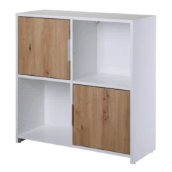 Etagère 4 cases en bois avec 2 portes battantes - ET12115