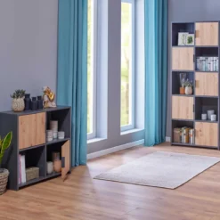 Etagère 4 cases en bois avec 2 portes battantes - ET12115