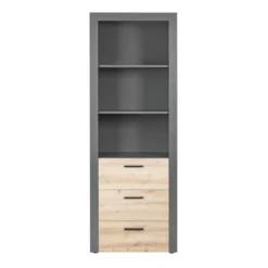 Etagère 3 niches en bois anthracite avec 3 tiroirs chêne artisan - ET12117