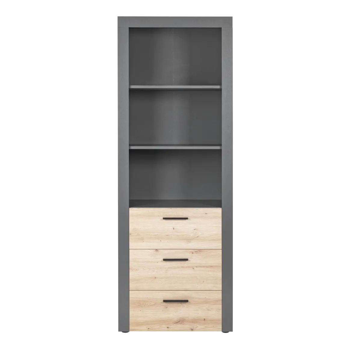 Etagère 3 niches en bois anthracite avec 3 tiroirs chêne artisan - ET12117